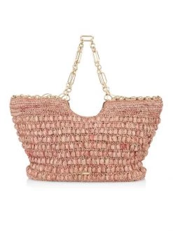 Cult Gaia Naima Raffia Chain-Trim Tote Off White