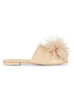 Cult Gaia Ray Feather-Trimmed Leather Mules