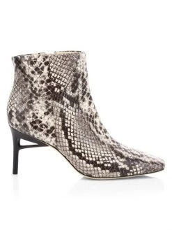 Cult Gaia Arezoo Square-Toe Snakeskin-Embossed Leather Ankle Boots