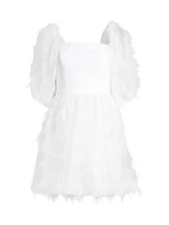 Black Halo Pepper Puff-Sleeve Fringe Minidress