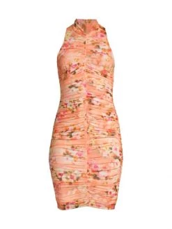 Black Halo Kobe Ruched Floral Mesh Dress