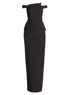 Black Halo La Reina Off-The-Shoulder Gown