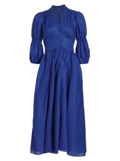 Cult Gaia Willow Puff-Sleeve Linen Midi-Dress