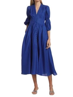 Cult Gaia Willow Puff-Sleeve Linen Midi-Dress -Black Halo And Cult Gaia store unnamed file 960