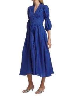 Cult Gaia Willow Puff-Sleeve Linen Midi-Dress -Black Halo And Cult Gaia store unnamed file 961