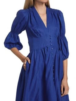 Cult Gaia Willow Puff-Sleeve Linen Midi-Dress -Black Halo And Cult Gaia store unnamed file 963